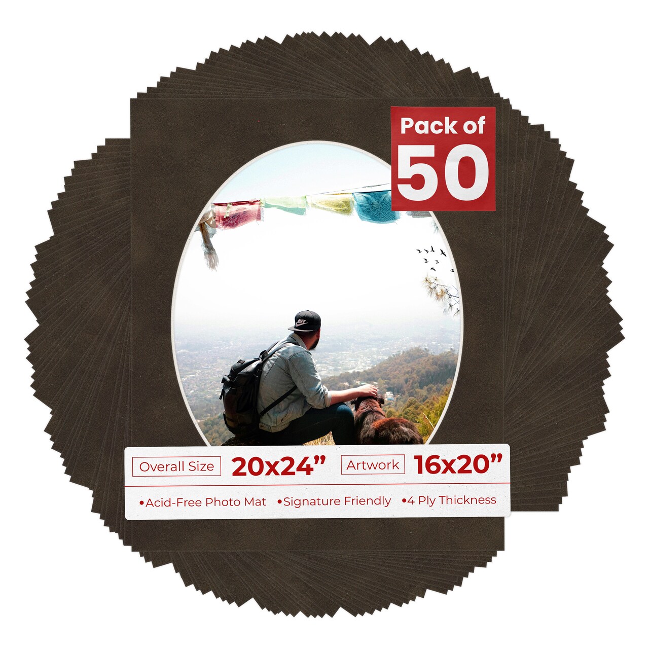Brown Suede Mat Board for 20x24 Frames - Oval Opening for 16x20 Photos